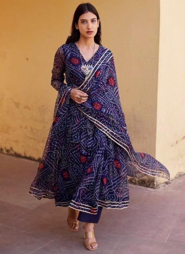 Silk Purple Festival Wear Printed Readymade Gown With Dupatta